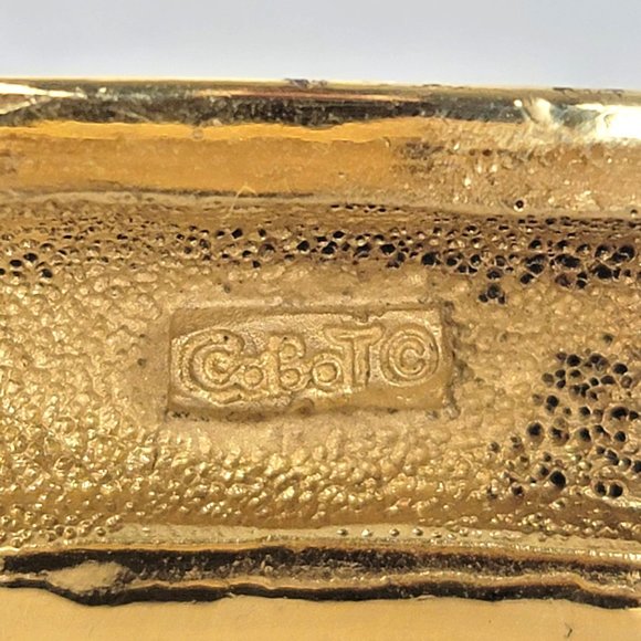 Vintage Cabot Gold Tone Jeweled Hinged Clamper Bracelet - Picture 6 of 8